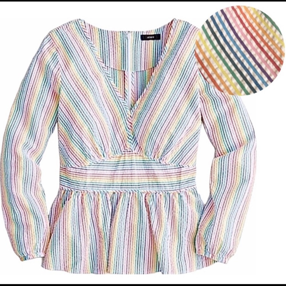 Rainbow Seersucker Peplum Blouse